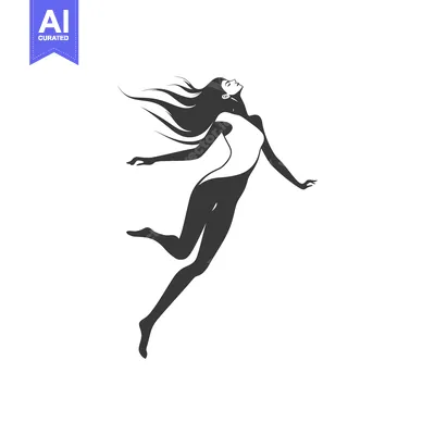 Silhouette of a Woman Jumping with Flowing Hair