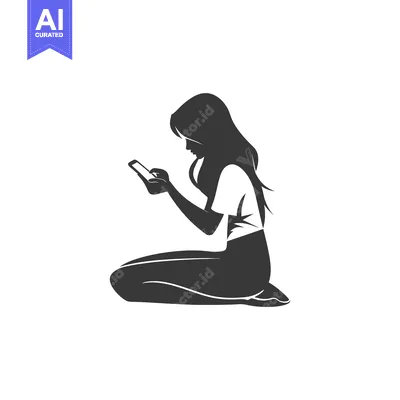 Silhouette of a Woman Kneeling and Using a Smartphone