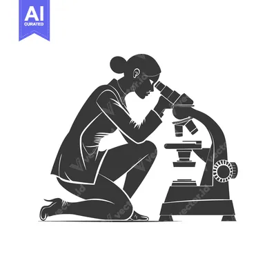Aset desain premium: Silhouette of a Woman Looking Through a Microscope
