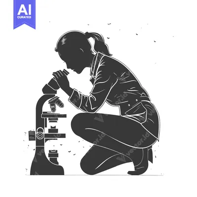 Silhouette of a Woman Looking Through a Microscope