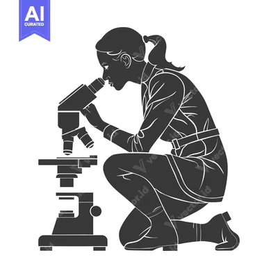 Silhouette of a Woman Looking Through a Microscope