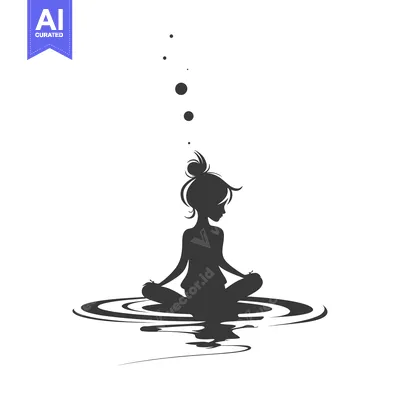 Silhouette of a Woman Meditating in Water with Bubbles Above