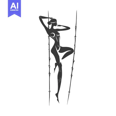 Aset desain premium: Silhouette of a Woman Posing with Two Bamboo Sticks