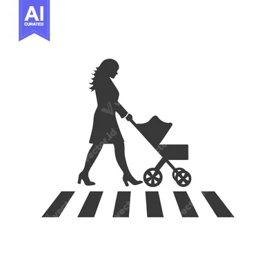 Premium design asset: Silhouette of a Woman Pushing a Stroller Across a Crosswalk