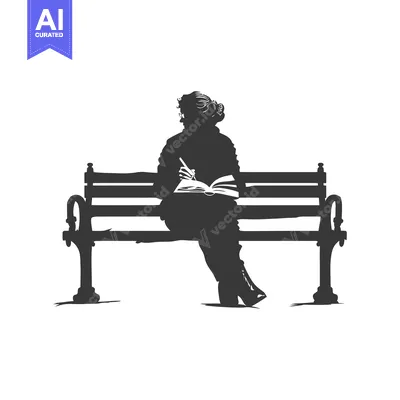 Premium design asset: Silhouette of a Woman Reading a Book on a Bench