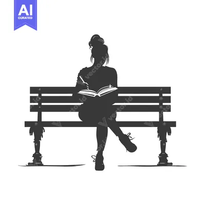 Aset premium populer: Silhouette of a Woman Reading a Book on a Bench