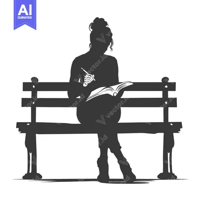 Silhouette of a woman reading a book on a bench