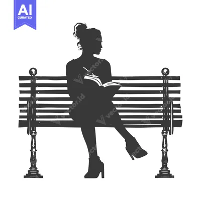 Aset desain premium: Silhouette of a Woman Reading on a Bench