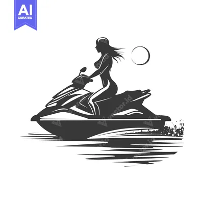 Silhouette of a Woman Riding a Jet Ski