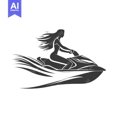Aset desain premium: Silhouette of a Woman Riding a Jet Ski