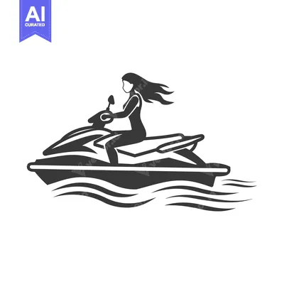 Aset desain premium: Silhouette of a Woman Riding a Jet Ski on the Water