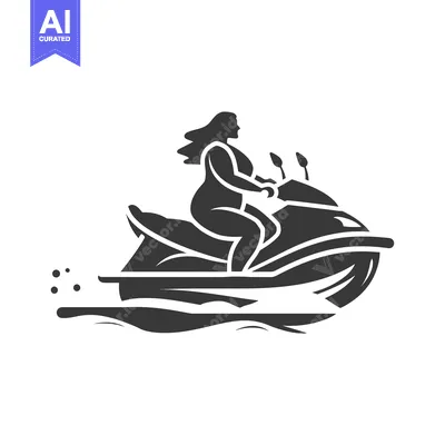 Aset desain premium: Silhouette of a woman riding a jet ski on water