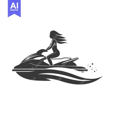 Aset premium populer: Silhouette of a Woman Riding a Jet Ski with Wavy Water