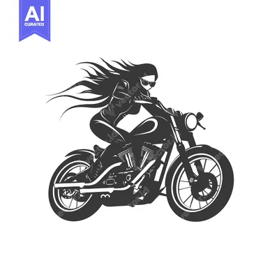 Aset desain premium: Silhouette of a woman riding a motorcycle with long flowing hair