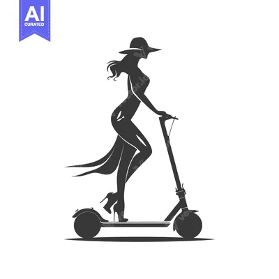 Aset desain premium: Silhouette of a woman riding an electric scooter