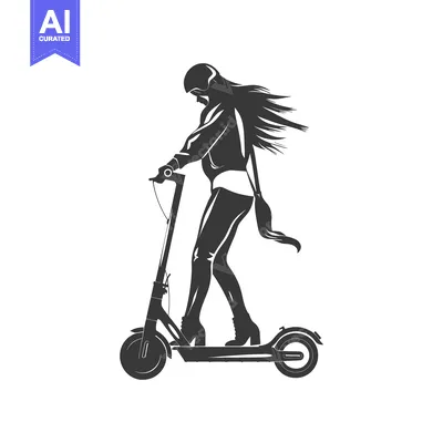Aset desain premium: Silhouette of a woman riding an electric scooter