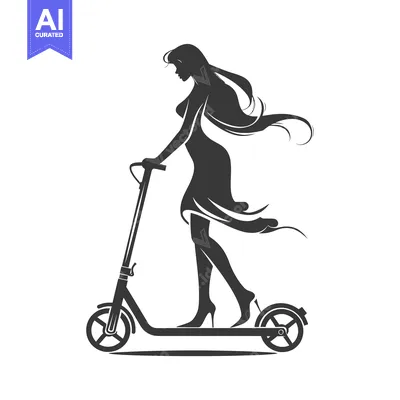 Aset desain premium: Silhouette of a Woman Riding a Scooter