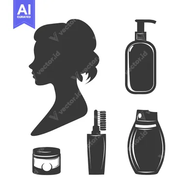 Premium design asset: Silhouette of a Woman's Face with Various Beauty Products