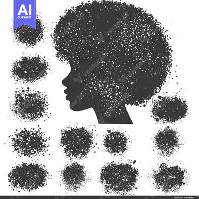 Silhouette of a Woman's Head Composed of Scattered Black Shapes