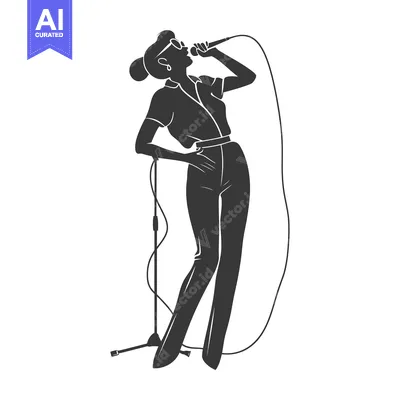 Silhouette of a Woman Singing into a Microphone