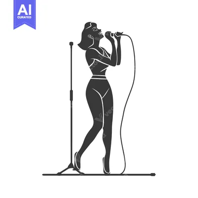 Aset desain premium: Silhouette of a Woman Singing into a Microphone