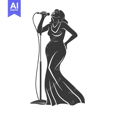 Aset desain premium: Silhouette of a woman singing into a microphone