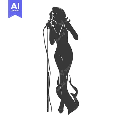 Aset premium populer: Silhouette of a woman singing with a microphone