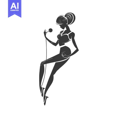 Aset premium populer: Silhouette of a woman singing with a microphone