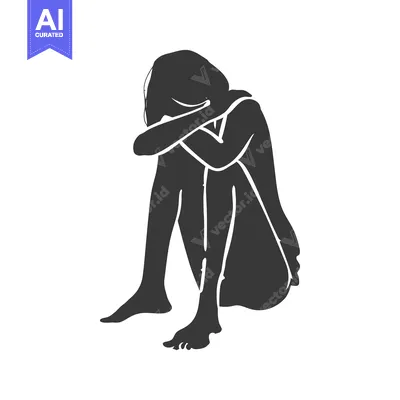 Aset premium populer: Silhouette of a woman sitting alone, with her head in her hands