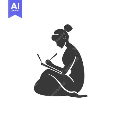 Aset desain premium: Silhouette of a Woman Sitting and Drawing