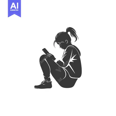 Aset premium populer: Silhouette of a Woman Sitting and Looking at a Smartphone