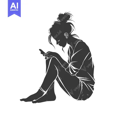 Silhouette of a woman sitting and looking at her phone