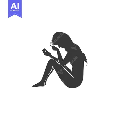 Premium design asset: Silhouette of a woman sitting and looking at her phone