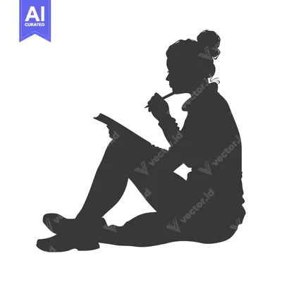 Silhouette of a Woman Sitting and Thinking with a Pencil