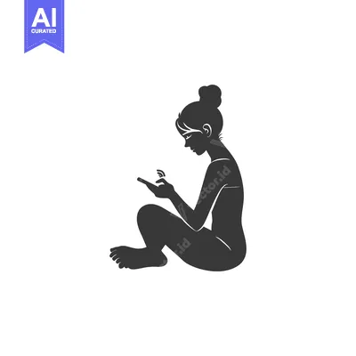 Aset desain premium: Silhouette of a Woman Sitting and Using a Smartphone