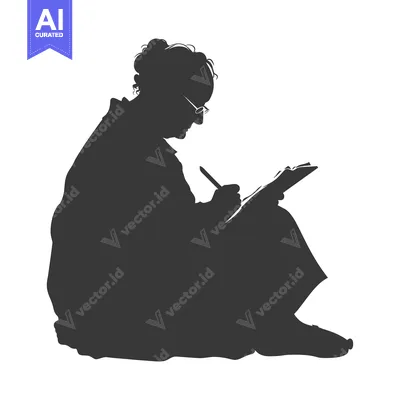 Aset desain premium: Silhouette of a Woman Sitting and Writing