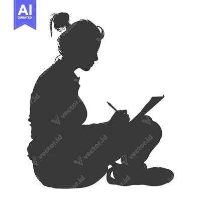 Aset desain premium: Silhouette of a Woman Sitting and Writing