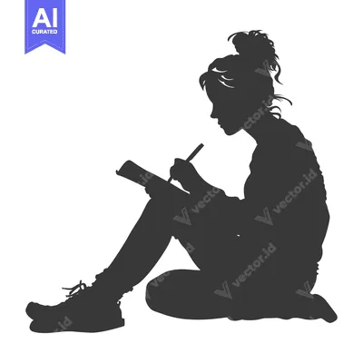 Aset desain premium: Silhouette of a Woman Sitting and Writing