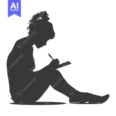 Premium design asset: Silhouette of a Woman Sitting and Writing