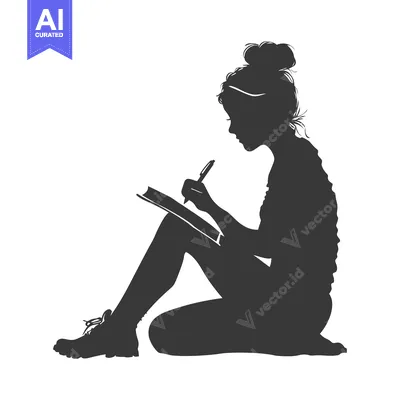 Aset desain premium: Silhouette of a Woman Sitting and Writing