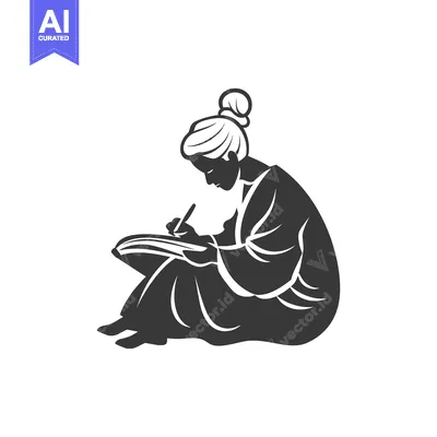Aset desain premium: Silhouette of a Woman Sitting and Writing in a Book
