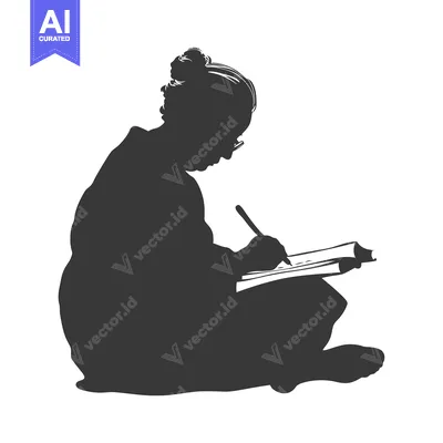 Aset desain premium: Silhouette of a woman sitting and writing in a book