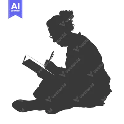 Aset premium populer: Silhouette of a Woman Sitting and Writing in a Book