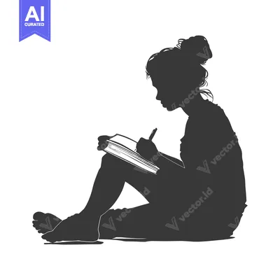 Silhouette of a Woman Sitting and Writing in a Book