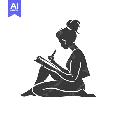 Aset premium populer: Silhouette of a woman sitting and writing in a notebook