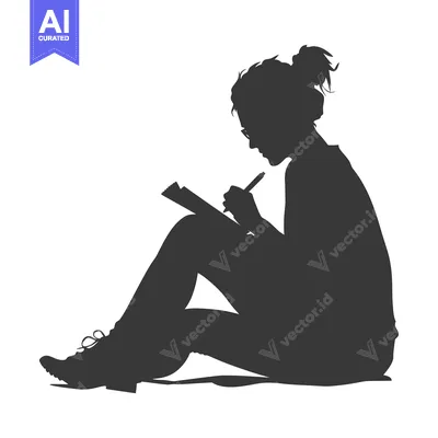 Silhouette of a Woman Sitting and Writing in a Notebook