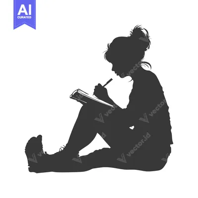Aset premium populer: Silhouette of a Woman Sitting and Writing in a Notebook