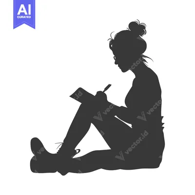Silhouette of a woman sitting and writing in a notebook