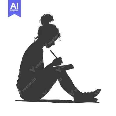 Aset premium populer: Silhouette of a Woman Sitting and Writing in a Notebook