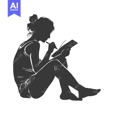 Aset premium populer: Silhouette of a Woman Sitting and Writing in a Notebook